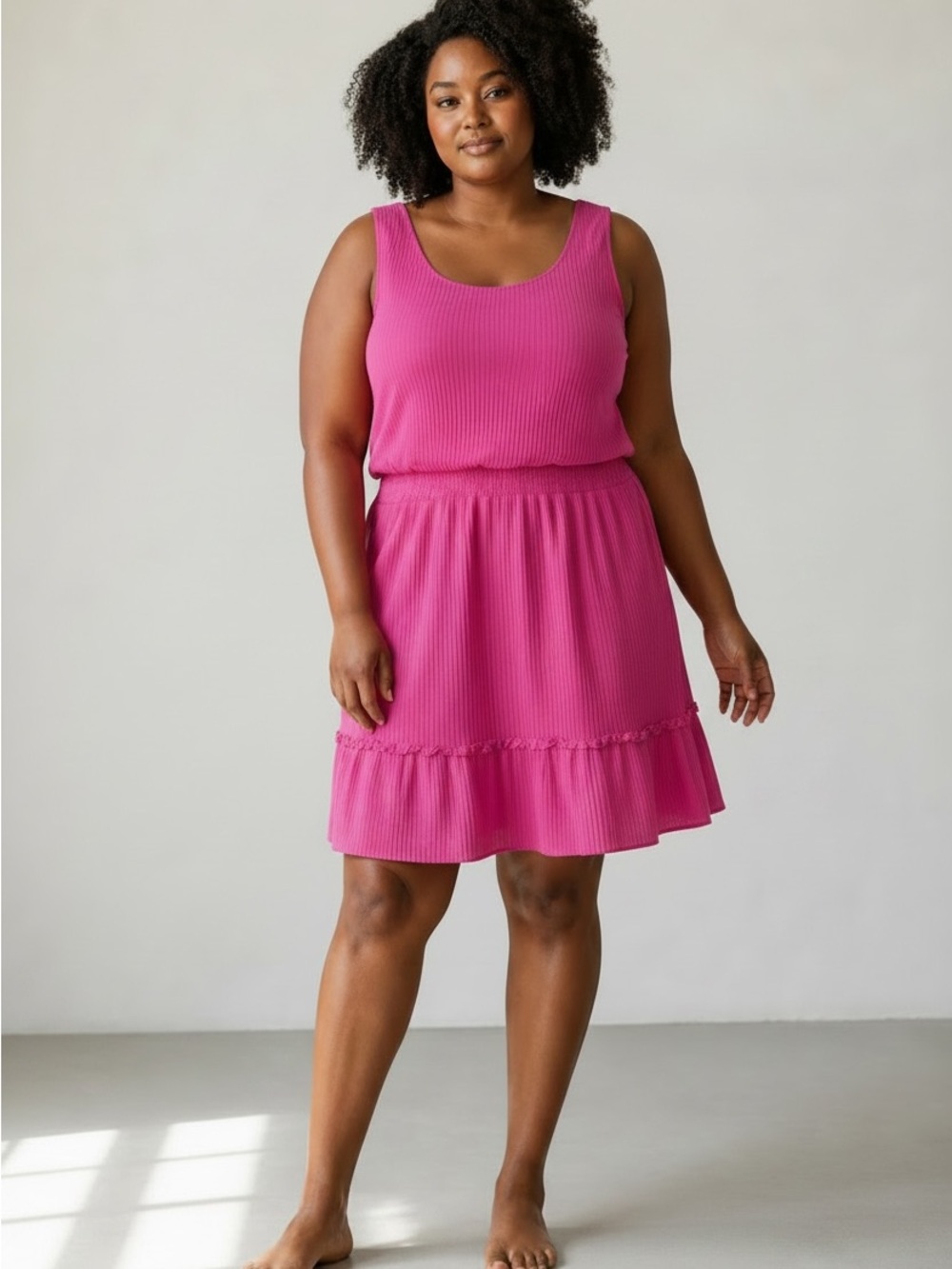 Nina Leonard Sleeveless Fuchsia Pleated Midi Dress